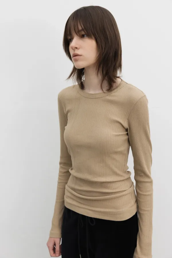 Textured Rib Crewneck Top (Ivory / Beige / Brown / Black)