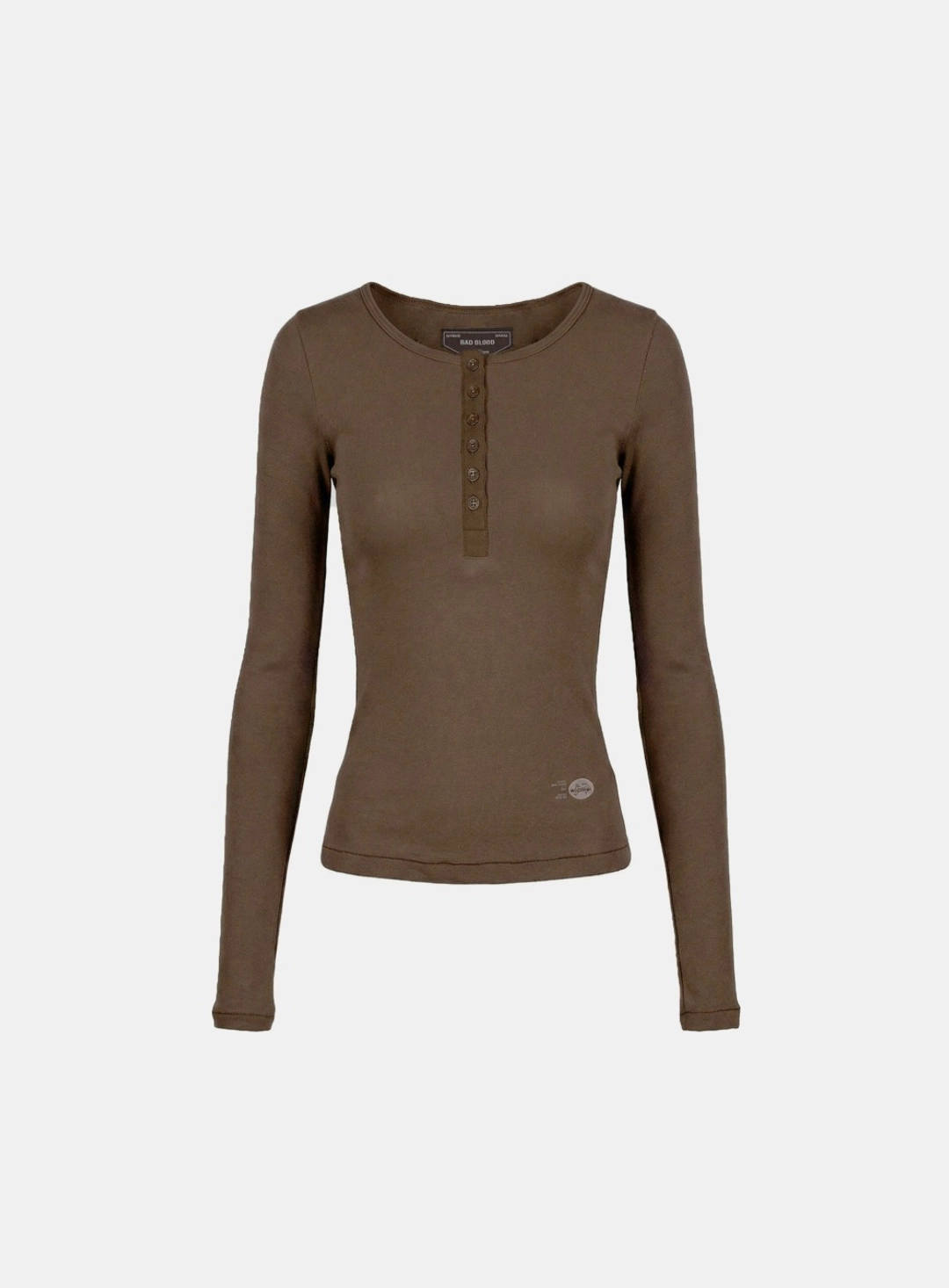 배드블러드 [w-tee26-042] BS Cotton Jersey Fitted Henley Neck Long Sleeve T-Shirt - Brown 상품 이미지 2