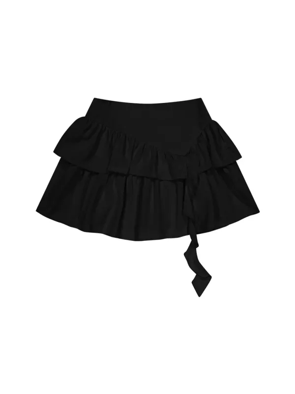RUFFLE UNBALANCE SKIRT (BLACK)