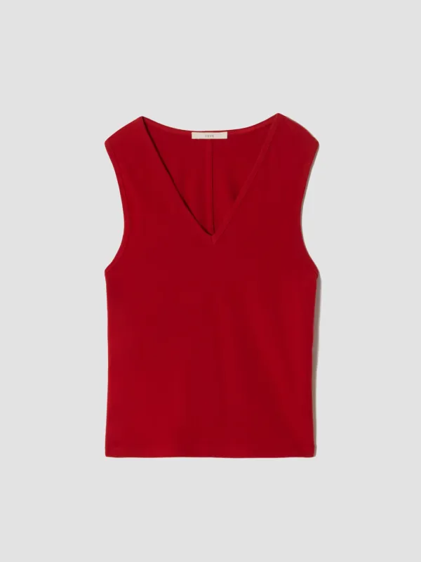 COTTON V-NECK SLEEVELESS [RED]
