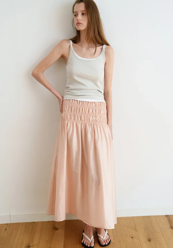 [령은PICK] SMOKE FLARE LONG SKIRT_PEACH PINK_OF1C2XSK04PKP