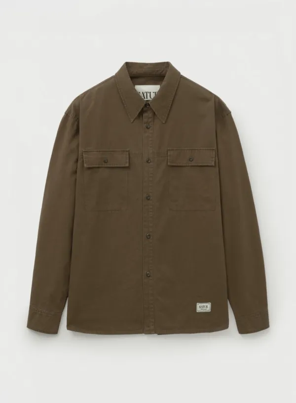 Contrast Stitch Dyed Cotton Shirt - Brown