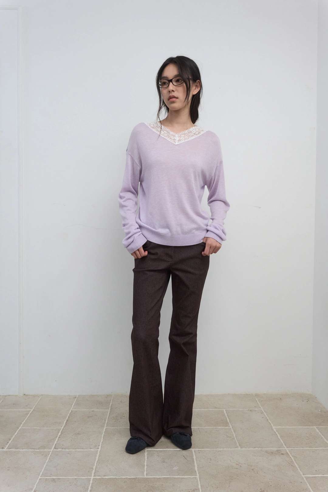 마조네 LACE V-NECK KNIT_LAVENDER 상품 이미지 3