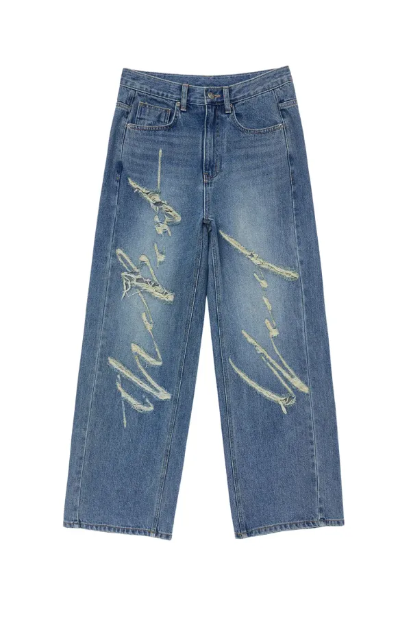 SIGNATURE LOGO DESTROYED DENIM BLUE