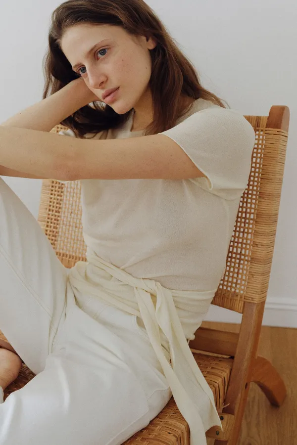 linen blend tie pullover (cream)
