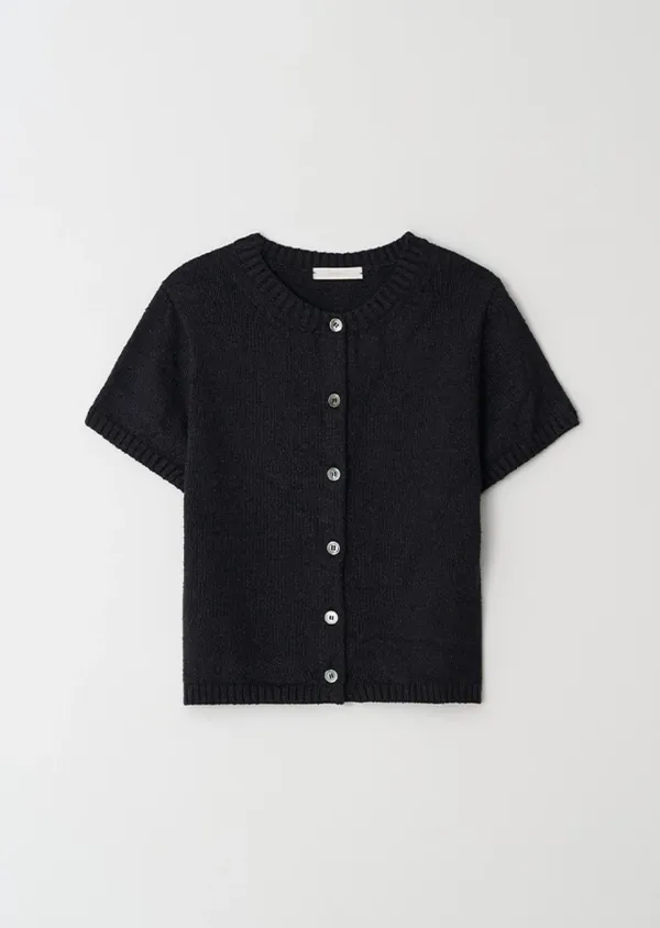 crew neck half knit cardigan-charcoal