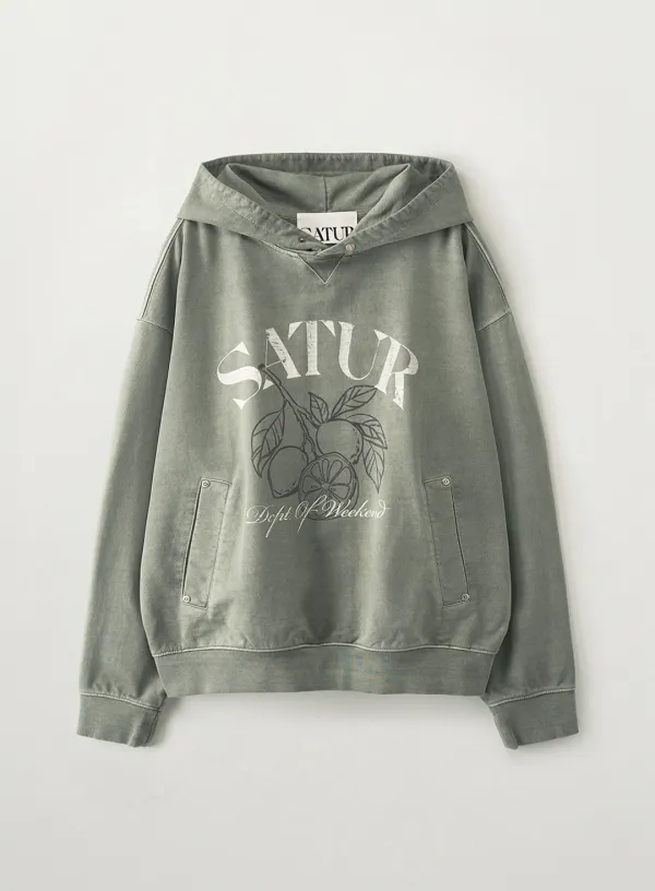 Citron Drawing Washed Pocket Hoodie - Charcoal