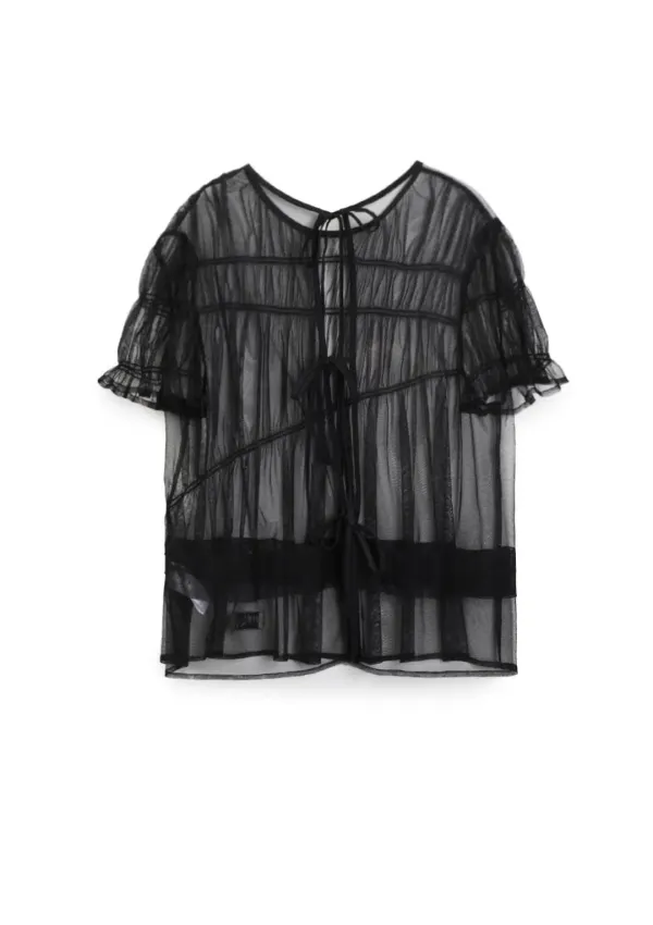 Mused Shirring Ribbon Top - Black