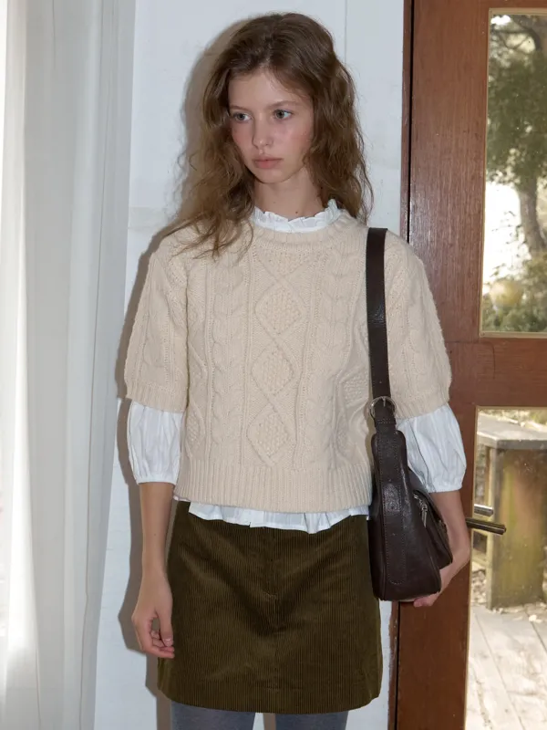 A HALF SLEEVE CABLE KNIT_IVORY