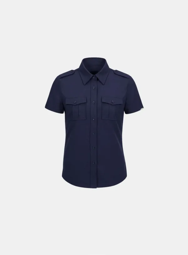 [w-sht26-010] Arc Epaulette Military Short Sleeve Shirt - Navy