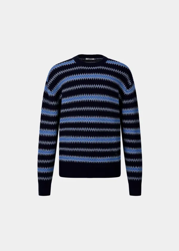 MERINO WOOL STRIPED SWEATER - NAVY