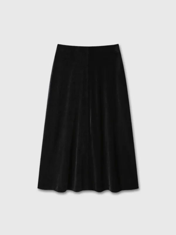 (W) VELVET FLARED SKIRT_ BLACK