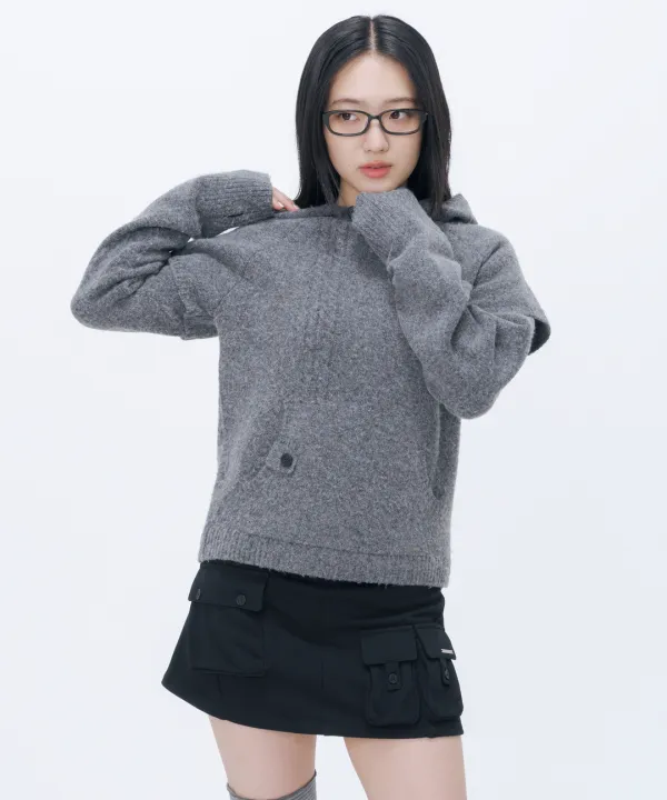 [10월 19일 발매] Layered twist hoodie knit CHARCOAL