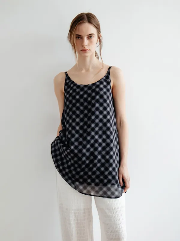 TIR CHECK LAYERED REVERSIBLE DRESS_BLACK