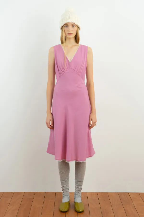 V-Neck Slim Dress (Pink)