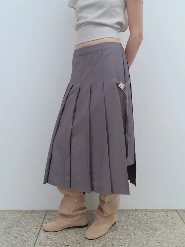 Zipper Layer Pleats Skirt [Gray]