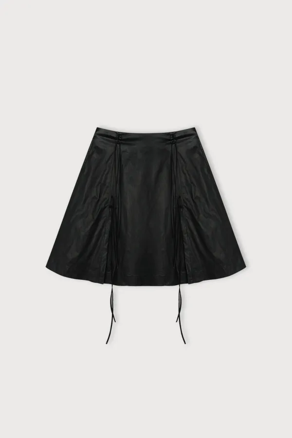 COTTON LEATHER MIDI SKIRT
