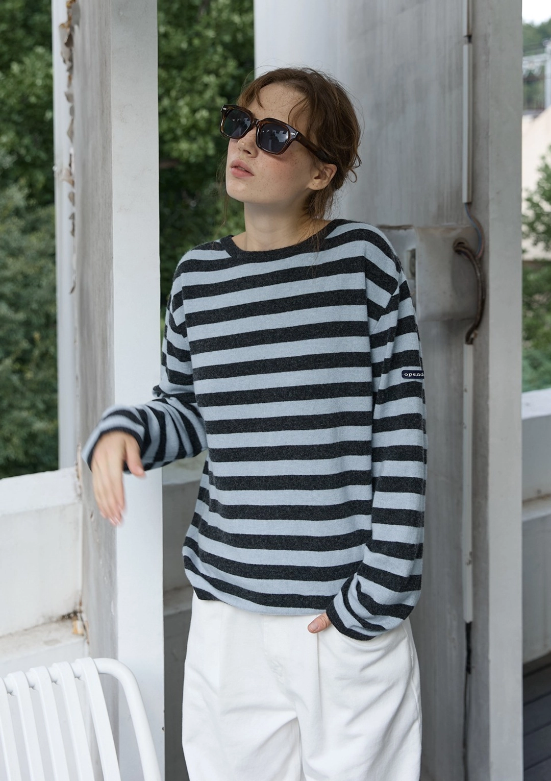 오픈도어 Convertible Stripe Knit Gray/Blue 상품 이미지 1