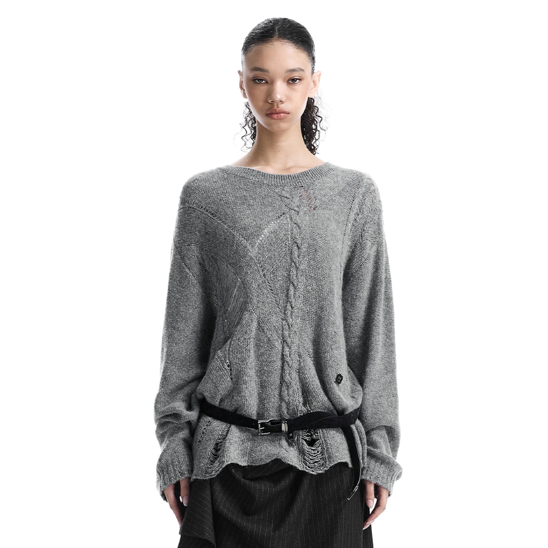 트리밍버드 Distressed Cable-Knit Top [ Gray ] 상품 이미지 1