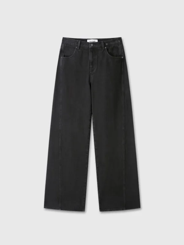 (W) OVERSIZED WIDE-LEG DENIM JEANS_ BLACK