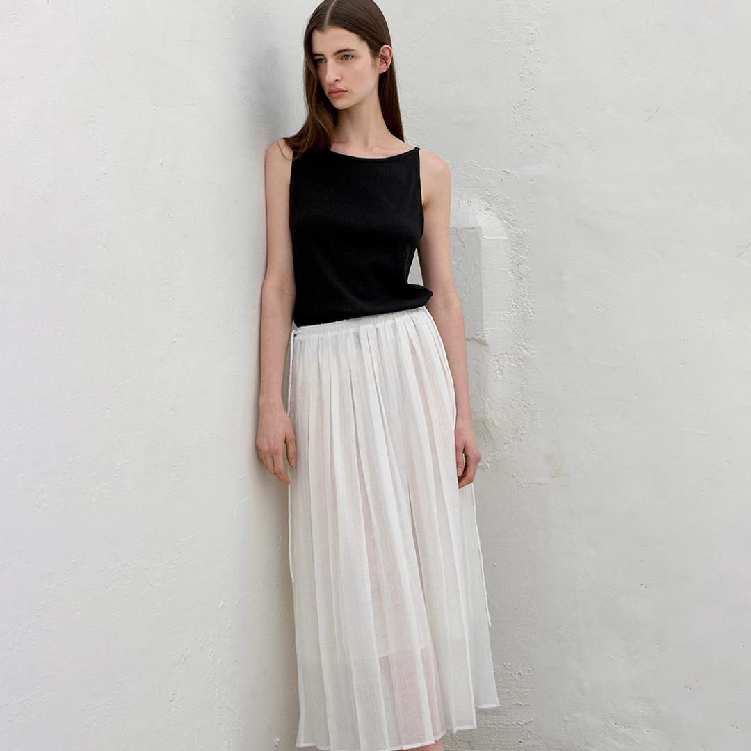 아뜰리에 나인 (SK-5018)MOIRE RIBBON STRING SKIRT 상품 이미지 1