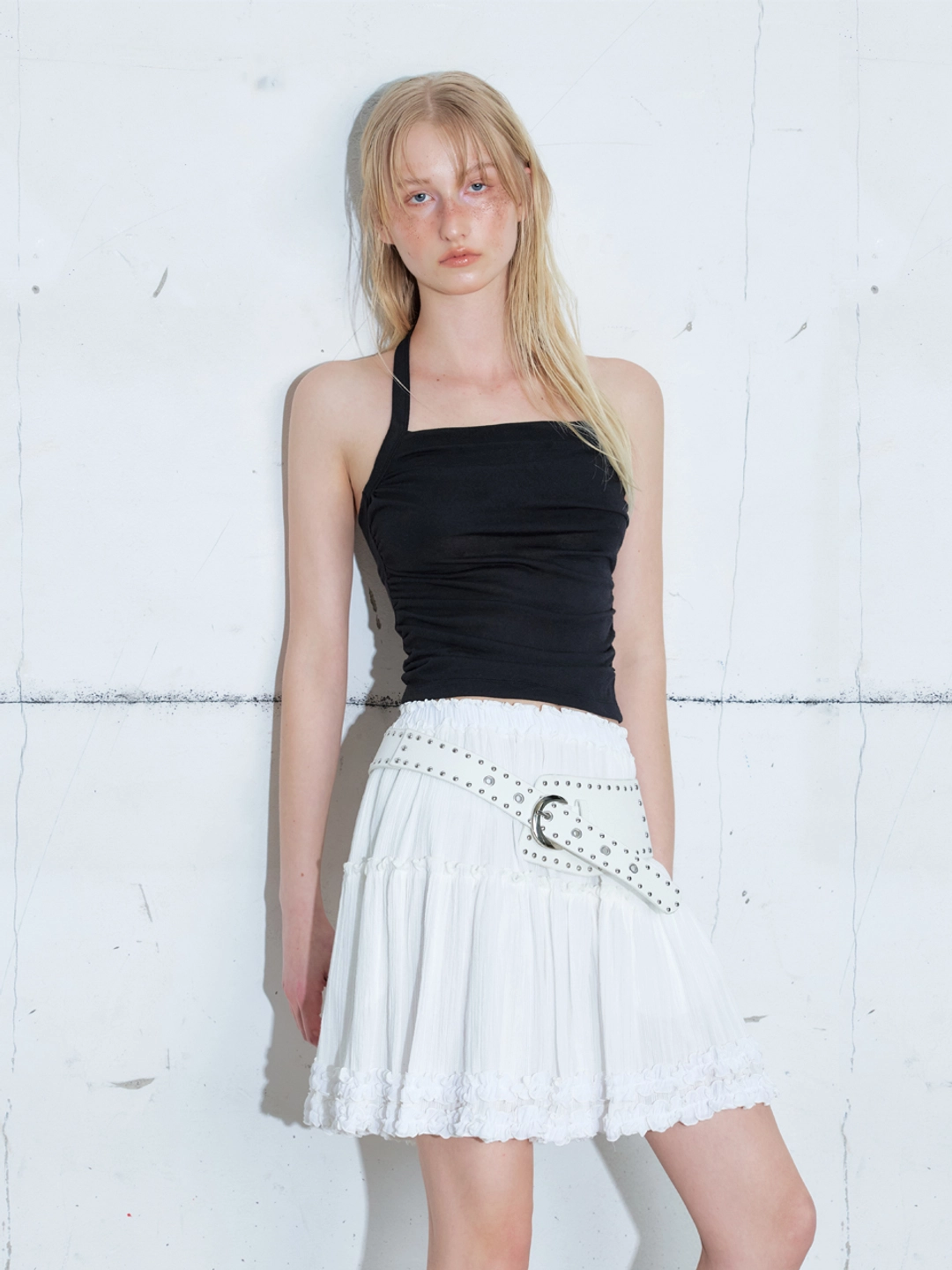 에트몽 Shirring Halter Sleeveless Top, Black 상품 이미지 1