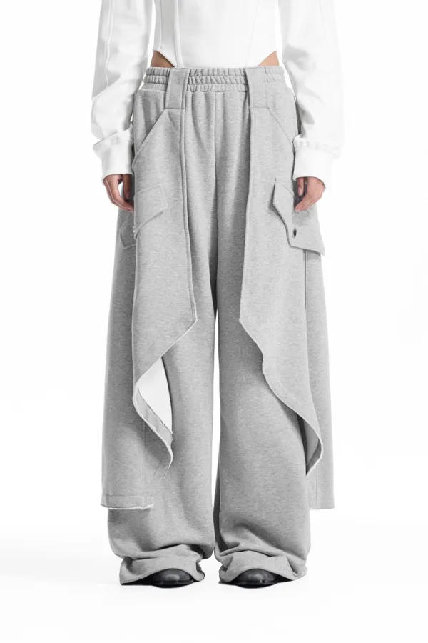 Raw-Edge Layered Sweat Pants [ Melange Gray ]