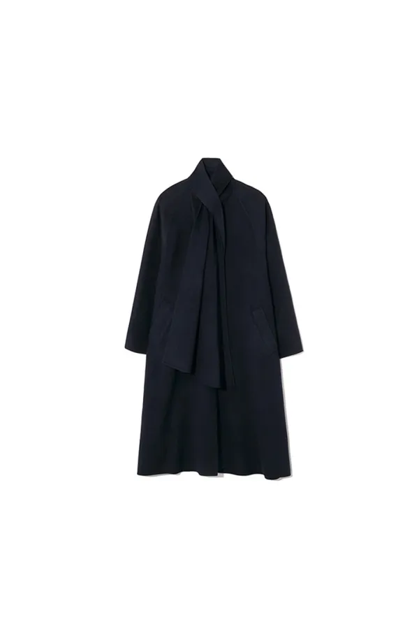WOOL HANDMADE SCARF COAT [NAVY]