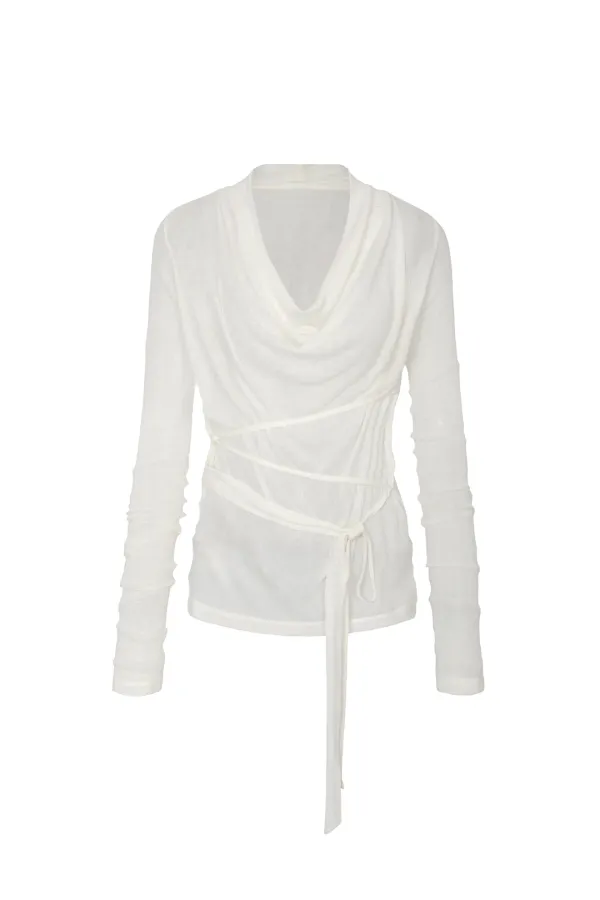 LILY COWL RIBBON TOP ivory