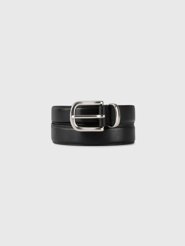 BRUSHED SILVER BUCKLE BELT_ BLACK