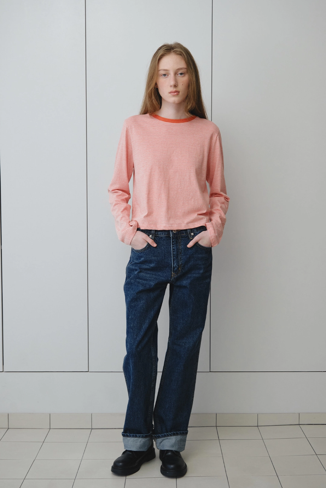 브렌다 브렌든 soft striped tee - red orange 상품 이미지 2
