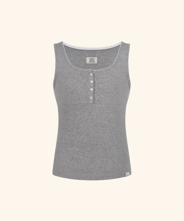 [9/22 11:00am Coming soon] Letters Button Lace Sleeveless Top (Melange Grey)