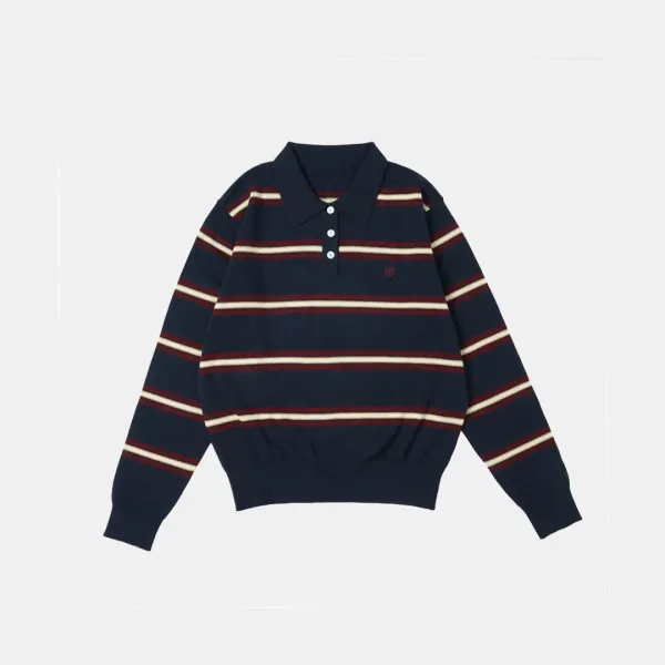SIKN2136 클래식 스트라이프 카라 니트_Navy
