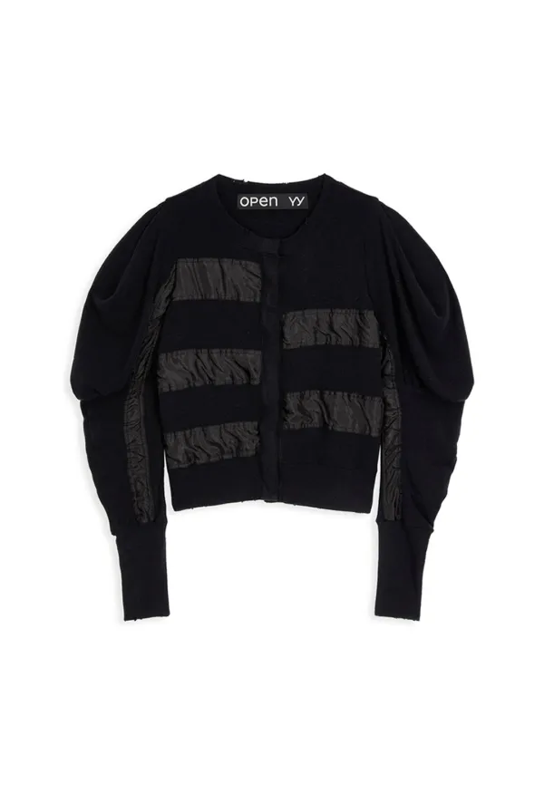 SLOUCHY PUFF PANEL CARDIGAN, BLACK