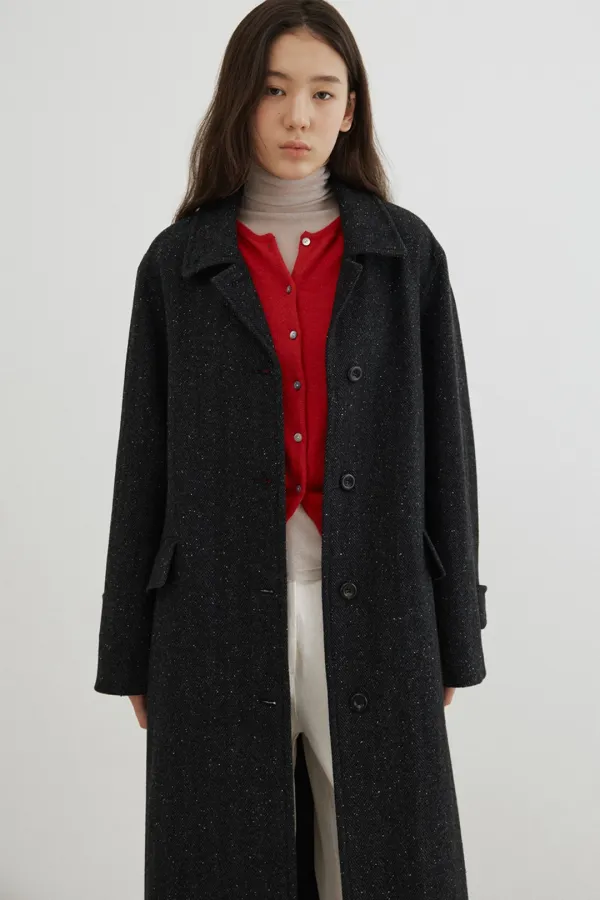 wool nep belted long coat (charcoal)