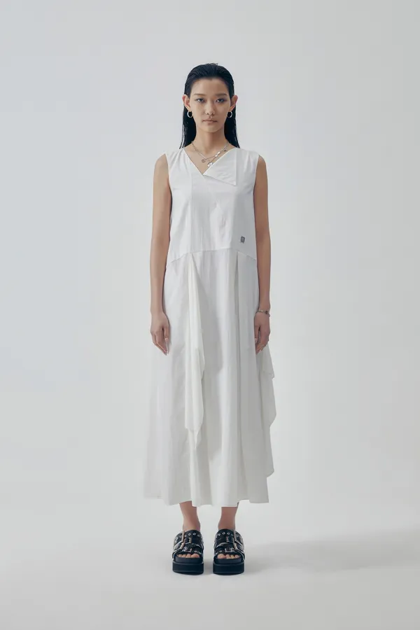 Overlay Draped Sleeveless One-piece [ White ]