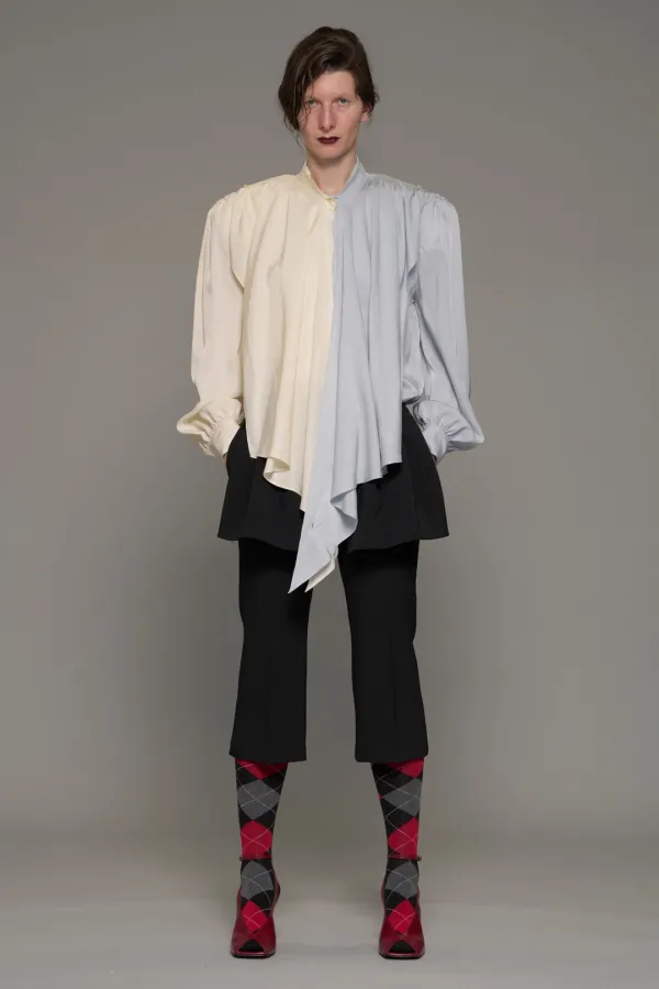 FW26 IVORY COLOR BLOCK SCARF LAYERED SHIRT