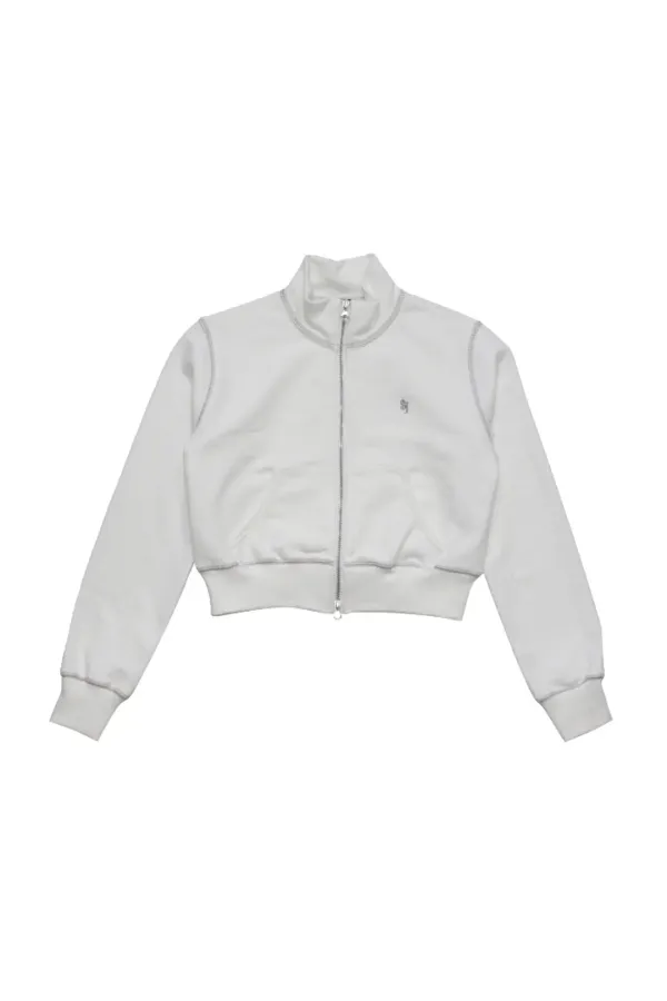 STITCH HIGHNECK CROP ZIP UP WHITE