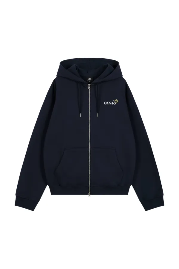 LETTERING LOGO ZIP UP HOODIE-NAVY