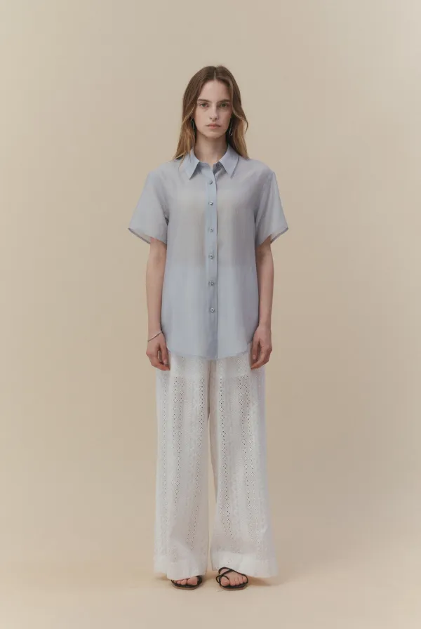 Breeze Sheer Stripe Shirts (Sky Blue)