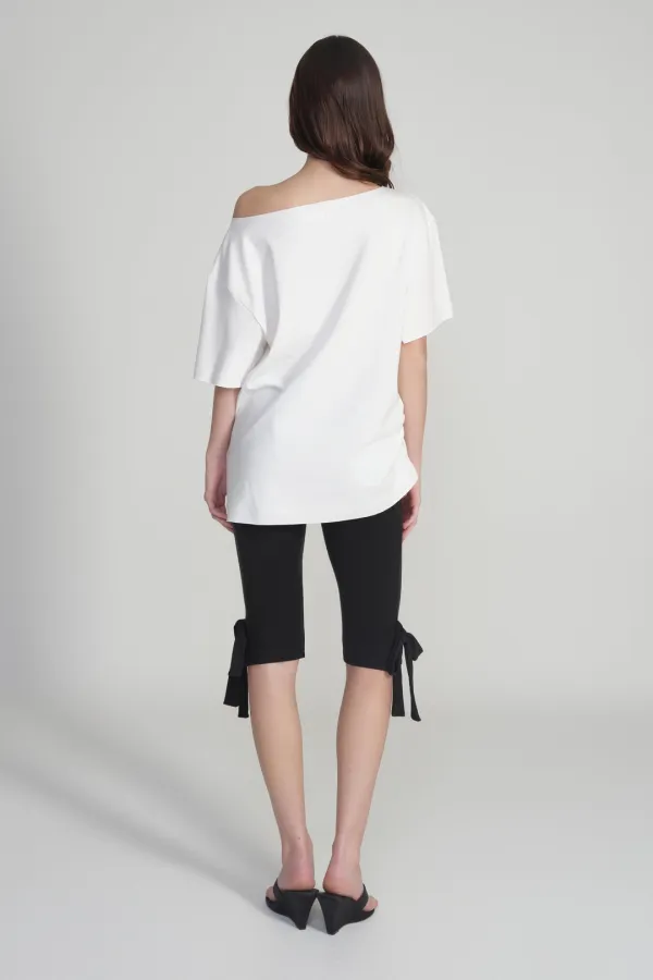 87 Numbering one-shoulder short top, White