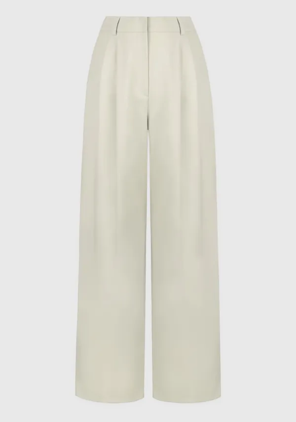 Kelly Pintuck Wide Slacks Light Beige