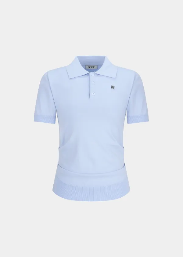 W SIDE TUCK KNIT POLO TOP - LIGHT BLUE
