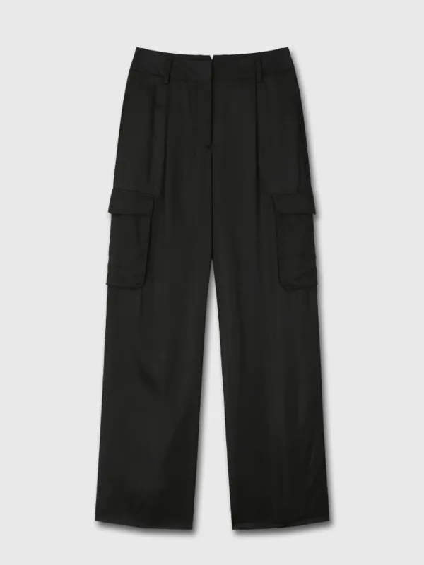 LOOSE-FIT SATIN CARGO PANTS_ BLACK