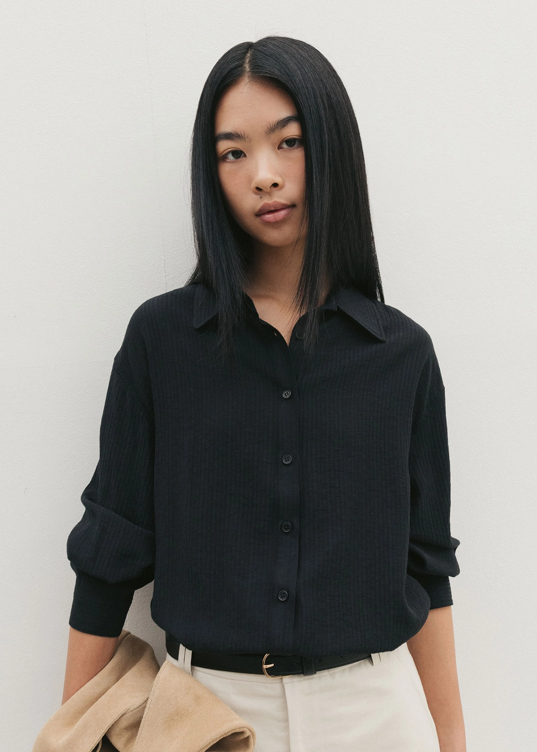 더라이 Wrinkle Button Wrap Shirts(Black) 상품 이미지 2