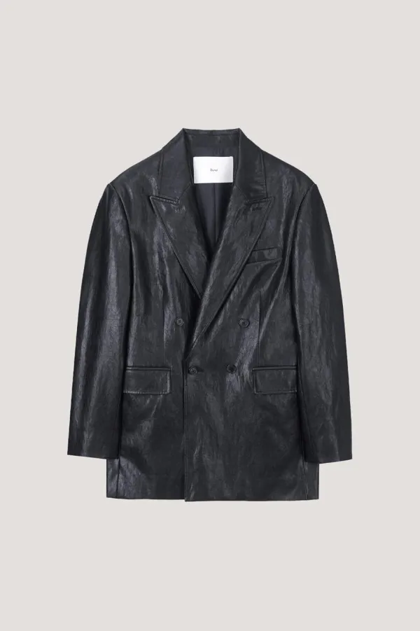 UNISEX DOUBLE PEAKED LEATHER JACKET LEATHER BLACK_UDJA4A104BK