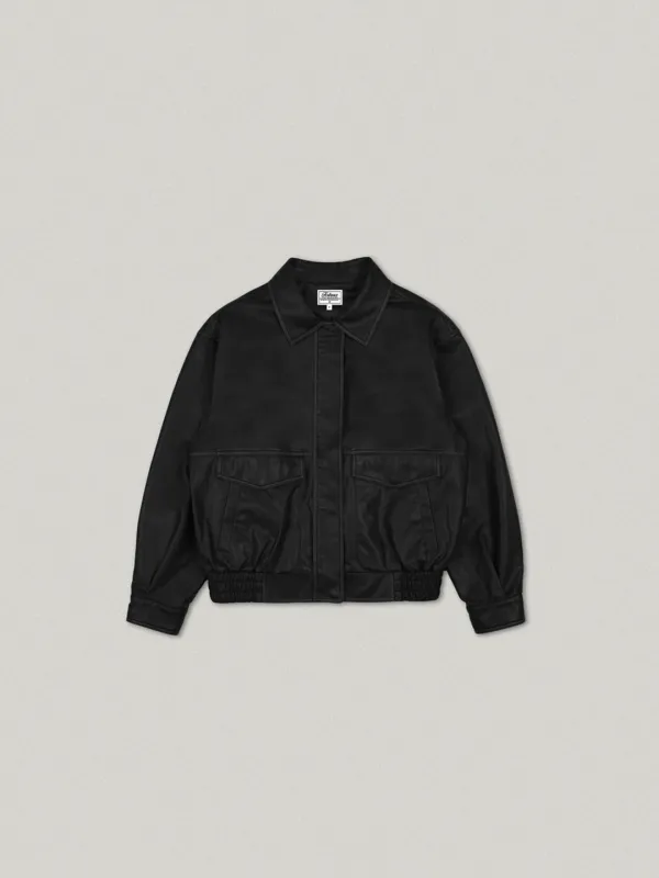 Vintage Leather Blouson Jacket - Black빈티지 레더 블루종 자켓