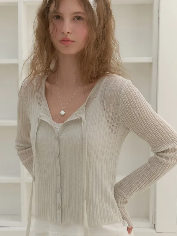 [SET] Loana strap knit cardigan (sage)+Rosa lace sleeveless (ivory)