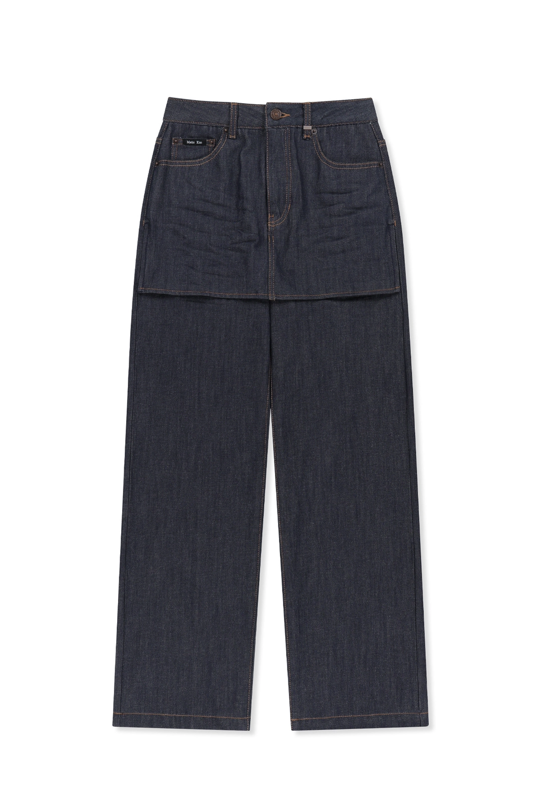 마뗑킴 SKIRT OVERLAY DENIM PANTS IN DARK NAVY 상품 이미지 1