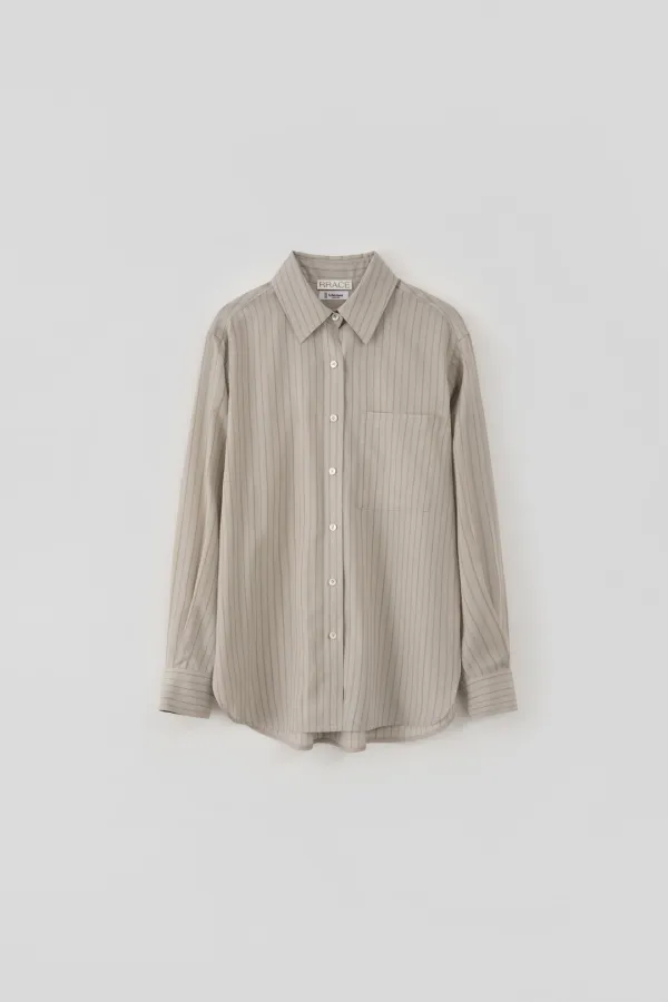 Side Curved Stripe Shirt_Beige